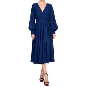 NEW MEGHAN Navy Belted LilyPad Midi Fit & Flare Dress Size XXL